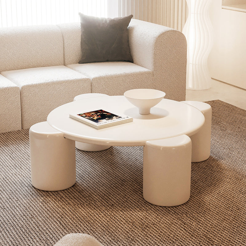 Solid Wood 4 Legs Coffee Table Minimalist Round Accent Table in White/Gray