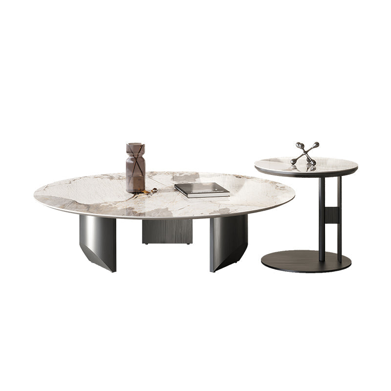 Slate Round Coffee Table Minimalist Coffee Table for Living Room 35.5"L x 35.5"W x 16"H + 20"L x 20"W x 20"H Clearhalo 'Coffee & Accent Tables' 'Coffee Tables' 'coffee_tables' 'furn' 'furn_coffee_tables' 'Furniture' 'Living Room Furniture' 5502399
