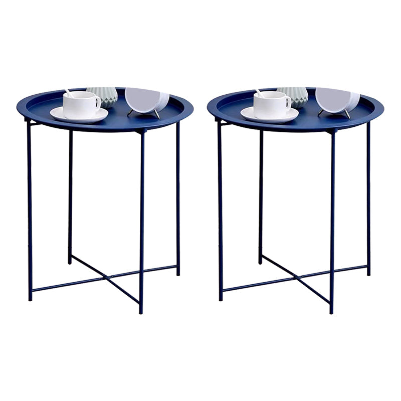 Mid-Century Cross Legs Side Table Metal Round Side End Table Blue 2 Clearhalo 'Coffee & Accent Tables' 'End & Side Tables' 'end_side_tables' 'furn' 'furn_end_side_tables' 'Furniture' 'Living Room Furniture' 5502723