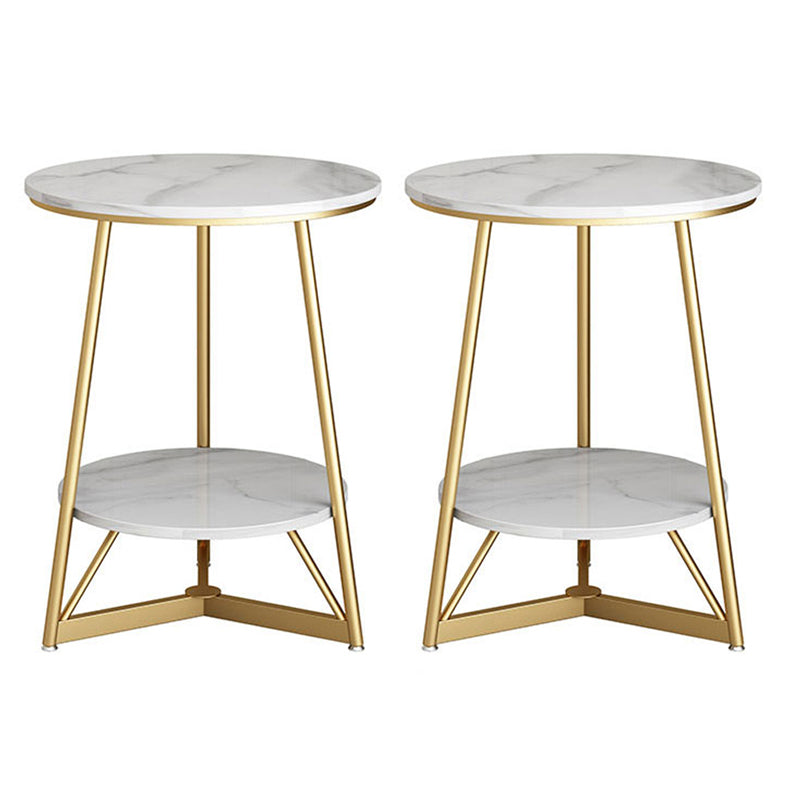 23.6" Tall Modern Round Slate Top Side Table Metal Cross-leg End Table with Shelf Gold-White 2 Clearhalo 'Coffee & Accent Tables' 'End & Side Tables' 'end_side_tables' 'furn' 'furn_end_side_tables' 'Furniture' 'Living Room Furniture' 5502744