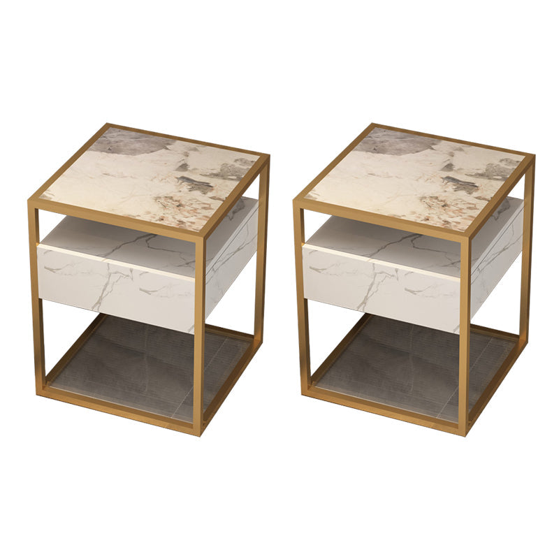 Tableau supérieur en verre carré / pierre 21.26 "Table d'appoint à 1 tirage de haut avec étagère de rangement
