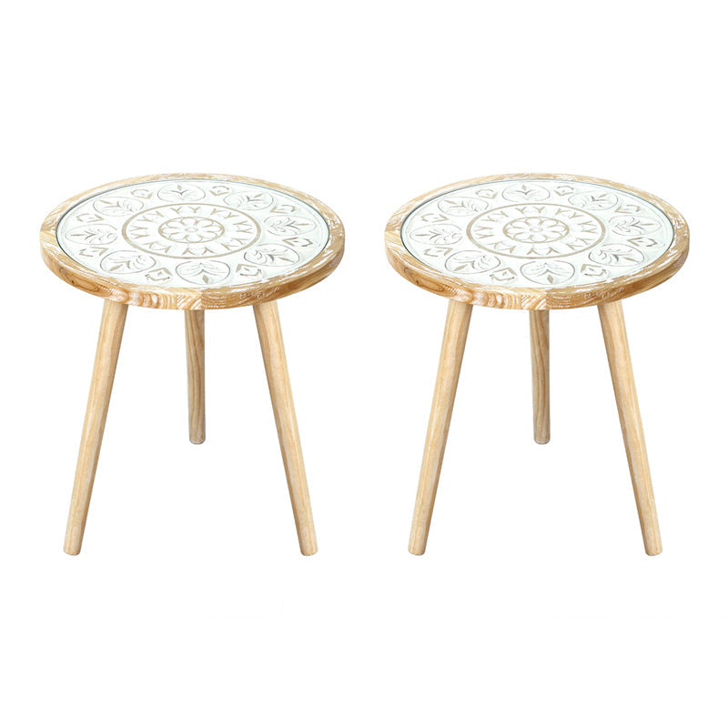 French Country 3 Legs Sofa Side Accent Table Solid Wood Round End Table