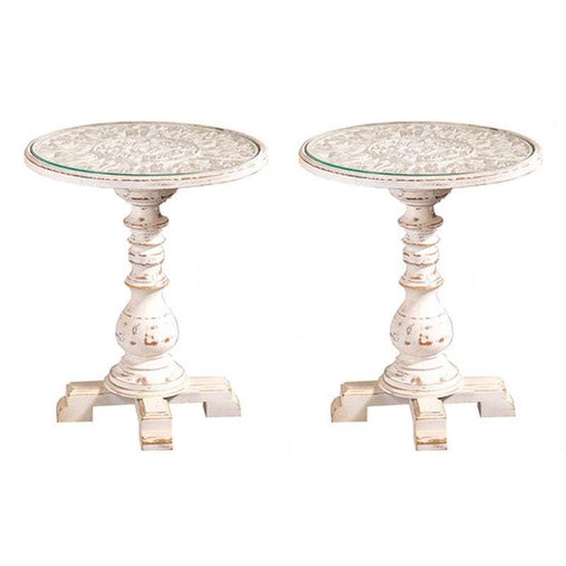 Franse landelijke voetstuk eindtafel vast hout antieke bruine/witte bijzettafel