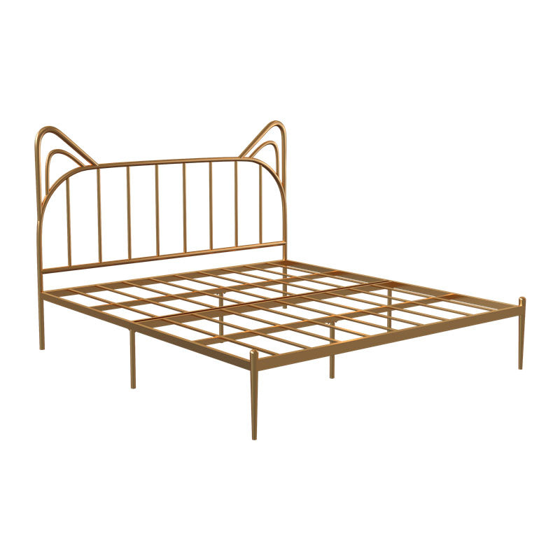 Metal Bed with Headboard High Profile Open-Frame Bed in Gold Finish Brushed Brass Clearhalo 'Bedroom Furniture' 'Beds' 'furn' 'furn_beds' 'Furniture' 5505163