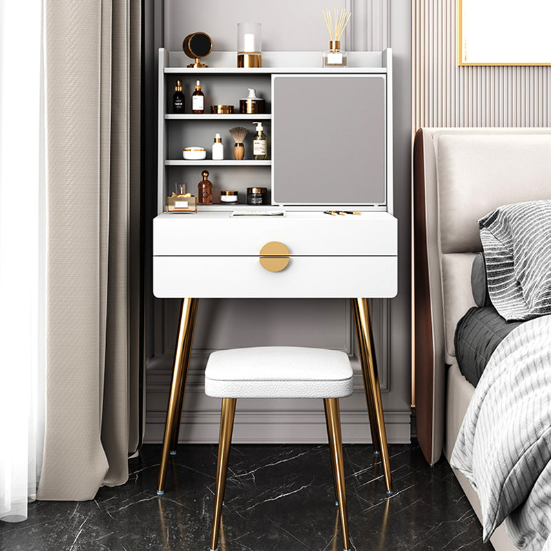 Vanité de maquillage en bois contemporain Ensemble de coiffeuse de 2 dessins avec miroir