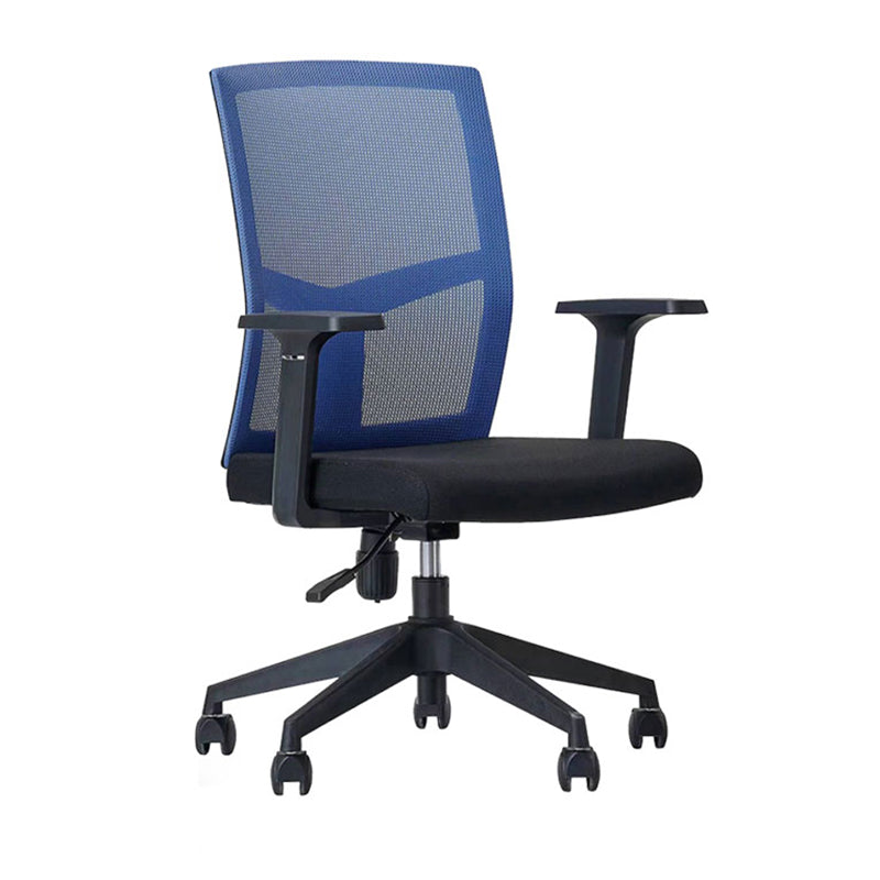 Ergonomic Mesh Desk Chair Mid Back Arms Chair with Swivel Casters Blue-Black Nylon Clearhalo 'furn' 'furn_office_chair' 'Furniture' 'Office Chairs' 'Office Furniture' 'office_chair' 5510058