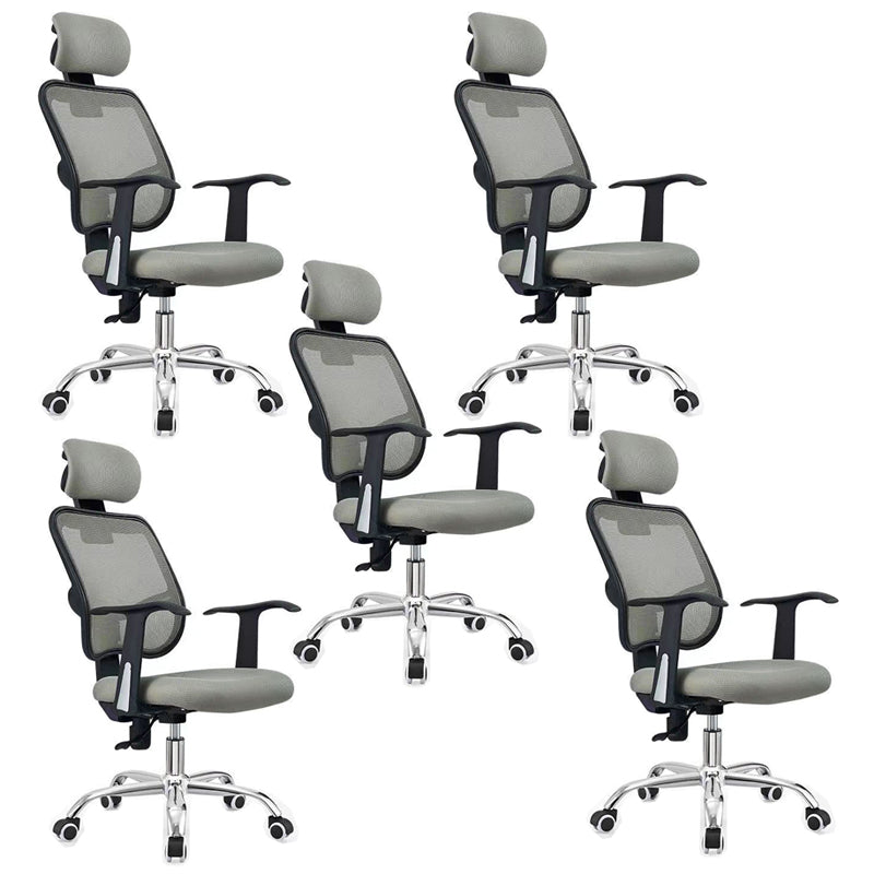 Modern Desk Chair with Mid Back and Headrest Home Office Chair Grey 5 Piece Set Clearhalo 'furn' 'furn_office_chair' 'Furniture' 'Office Chairs' 'Office Furniture' 'office_chair' 5510426