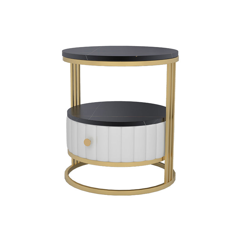 22" H Metal Nightstand Glam Stone Top 1-Drawer Open Storage Night Table White-Black Clearhalo 'Bedroom Furniture' 'furn' 'furn_night_stand' 'Furniture' 'night_stand' 'Nightstands' 5510829