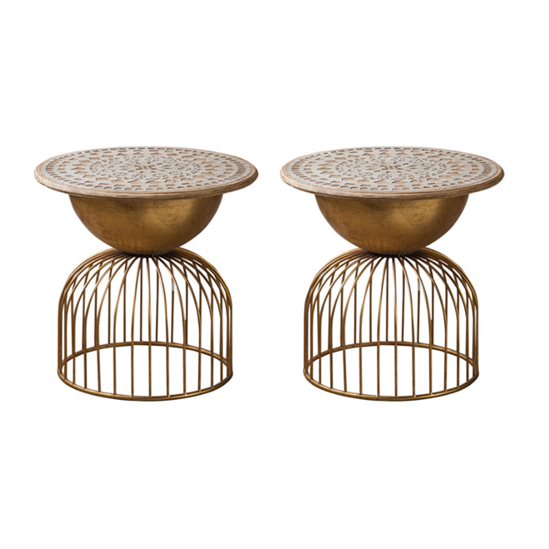 French Country Frame End Table Antique Brass Solid Wood Side Table