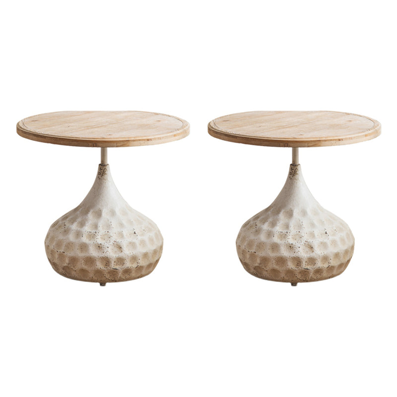 French Country Round Wooden Top Side Table Antique Brown Pedestal End Snake Table 24"L x 24"W x 21"H White 2 Clearhalo 'Coffee & Accent Tables' 'End & Side Tables' 'end_side_tables' 'furn' 'furn_end_side_tables' 'Furniture' 'Living Room Furniture' 5513333