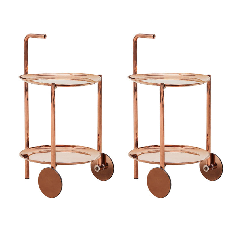 Midden-eeuwse metalen ronde dienblad bovenste zijtafel 25-inch eindtafel met wiel en plank