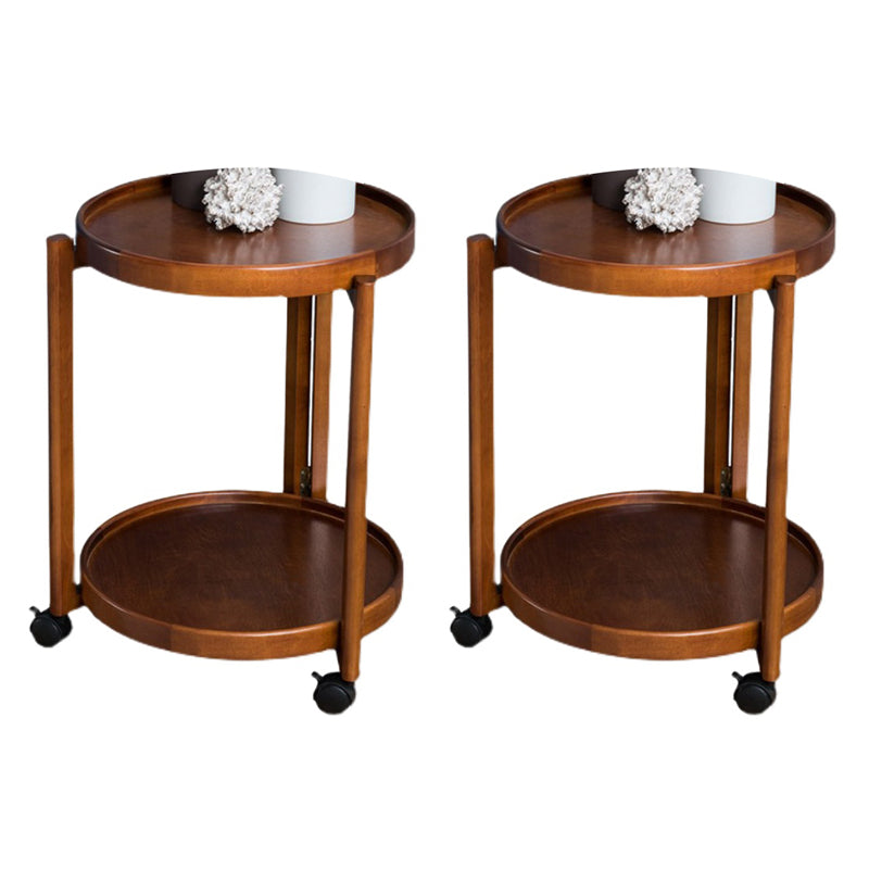 Tavolo da parte superiore del vassoio rotondo scandinavo Tavolino in legno 3 gambe con scaffale