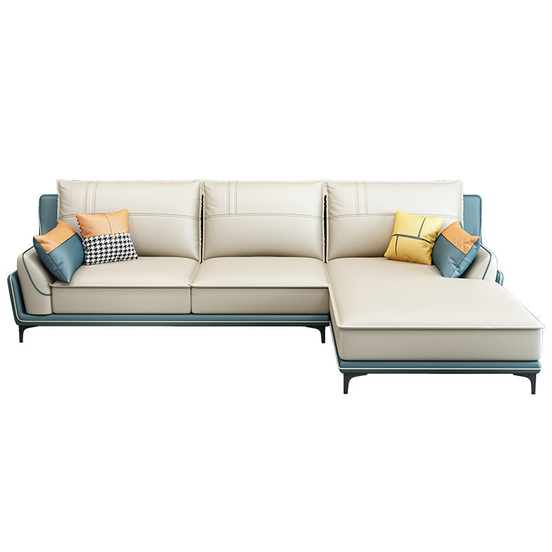 Scandinavian Faux Leather Sectional in Beige 35.43" Tall Sectional 110"L x 69"W x 35"H Right Clearhalo 'furn' 'furn_sectionals' 'Furniture' 'Living Room Furniture' 'Sectionals' 5514329
