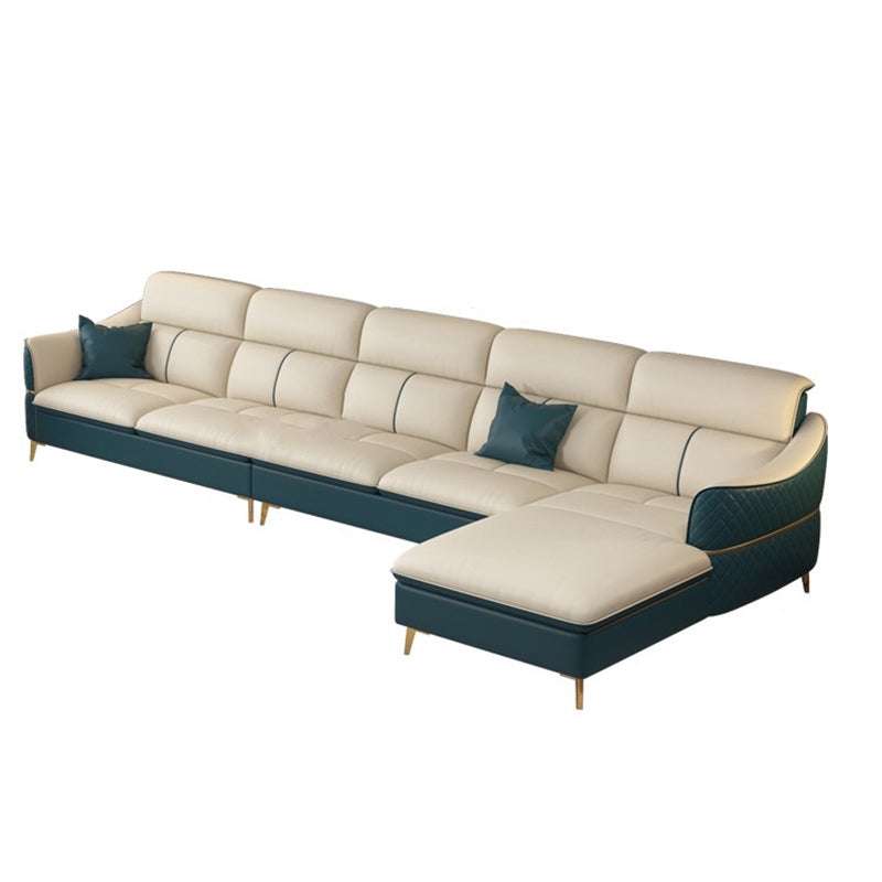Glam Style Sofa Bed with Padded Leather and White Upholstery Sofa 130"L x 63"W x 36"H Right Clearhalo 'furn' 'furn_sectionals' 'Furniture' 'Living Room Furniture' 'Sectionals' 5514498