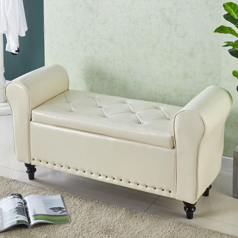 15.75 Inch Wide Bench Upholstered Modern Bench with Arms for Bedroom Off-White Clearhalo 'Benches' 'Chairs & Seating' 'furn' 'furn_benches' 'Furniture' 'Living Room Furniture' 5515011