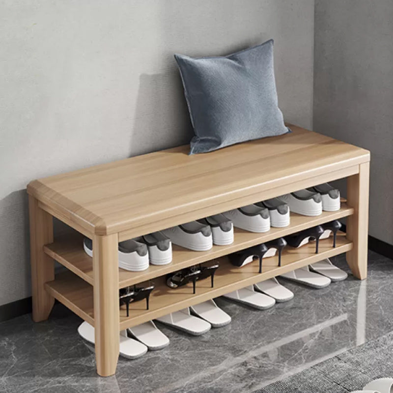 Rectangle 11.8" Wide Entryway Bench with Storage Solid Wood Seating Bench in Rubberwood 39"L x 12"W x 20"H Natural Clearhalo 'Benches' 'Chairs & Seating' 'furn' 'furn_benches' 'Furniture' 'Living Room Furniture' 5515405
