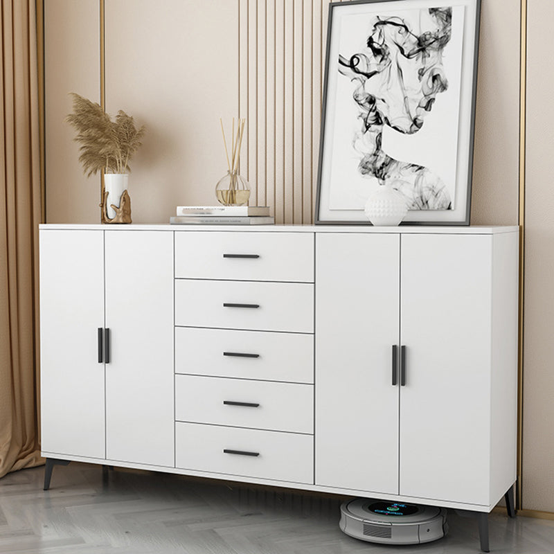 White Wooden Accent Cabinet with Door Modern Chest with 5 Drawers