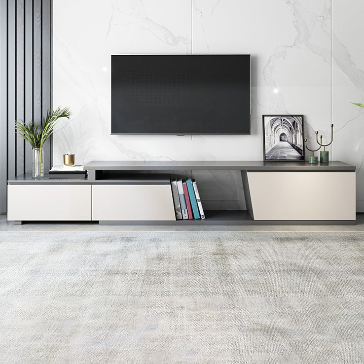 Soporte de televisión de esquina contemporáneo de 70 " / 90", gabinete de televisión de madera diseñado en gris