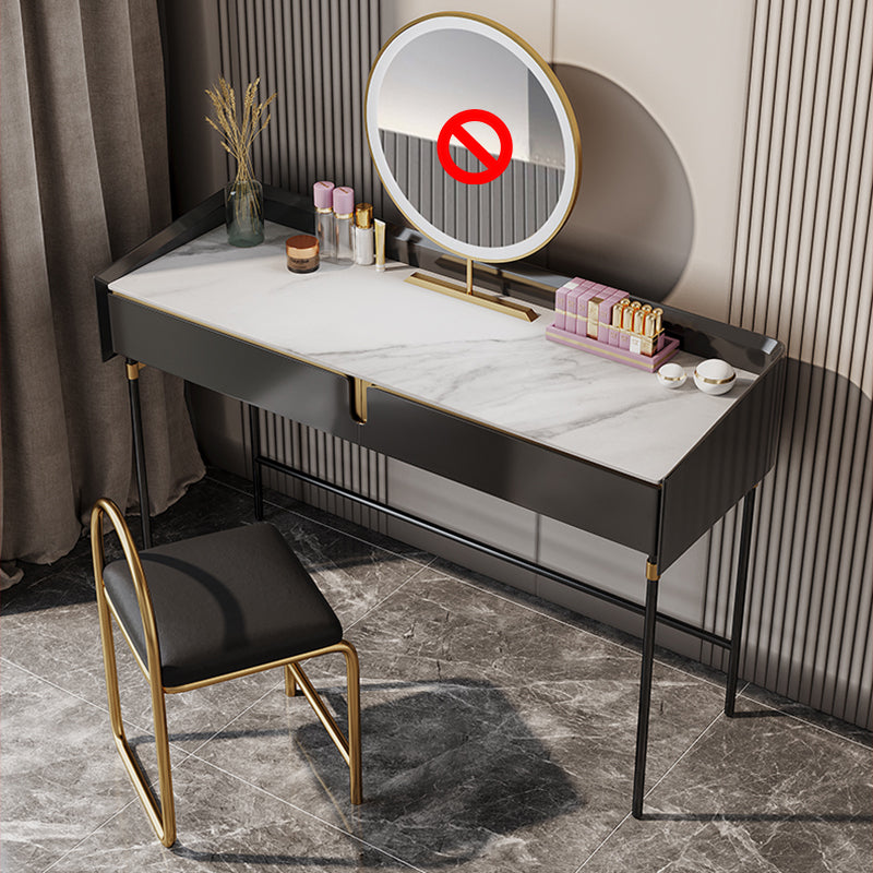 Modern Black Vanity Makeup Stone Top Dressing Table with Storage Makeup Vanity & Stools 47.2"L x 17.7"W x 33.5"H Clearhalo 'Bedroom Furniture' 'furn' 'furn_makeup_vanities' 'Furniture' 'Makeup Vanities' 'makeup_vanities' 5516478
