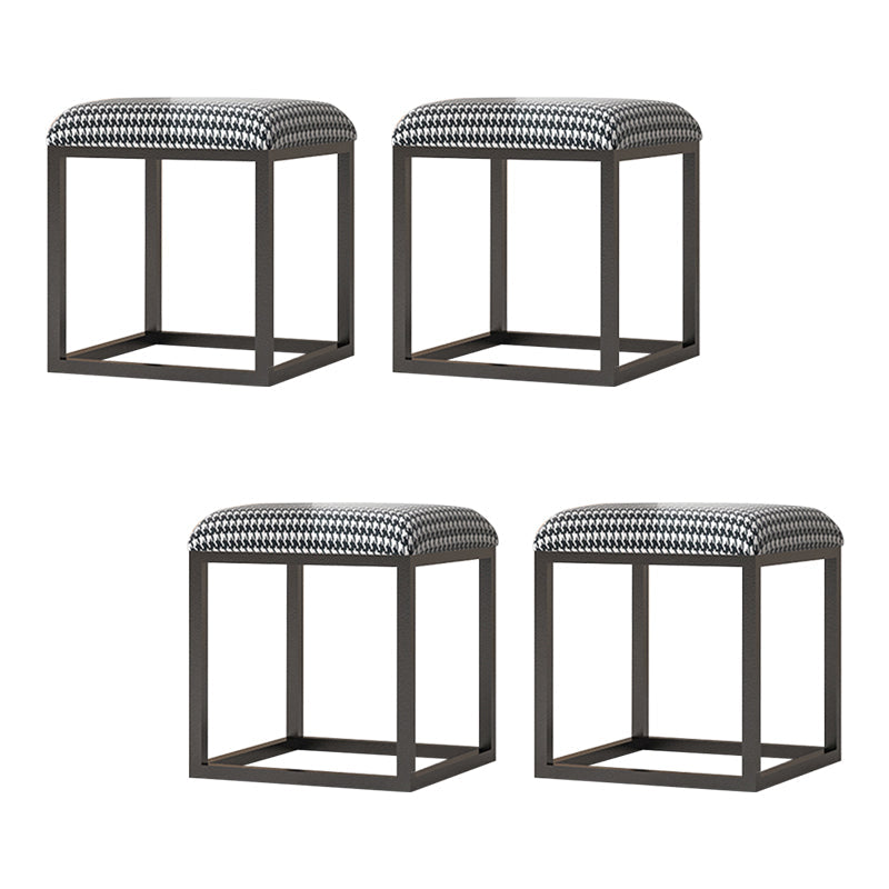 Contemporary Pouf Ottoman Fabric Solid Color Metal Frame Square Ottoman