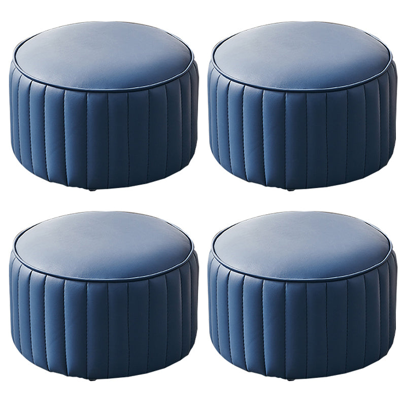 Modern Faux Leather Ottoman Solid Color Round Pouf Ottoman for Living Room Royal Blue 4 Piece Set Clearhalo 'furn' 'furn_ottomans_poufs' 'Furniture' 'Living Room Furniture' 'Ottomans & Poufs' 'ottomans_poufs' 5516977