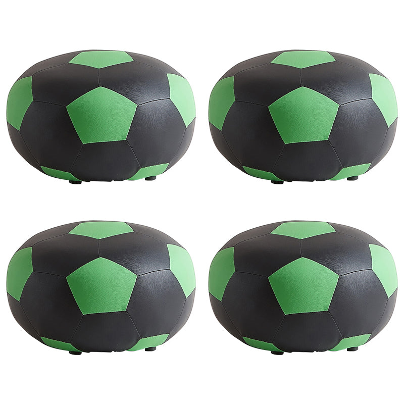 Modern Ottoman Football Pattern Faux Leather Indoor Round Pouf Chair Green 4 Piece Set Clearhalo 'furn' 'furn_ottomans_poufs' 'Furniture' 'Living Room Furniture' 'Ottomans & Poufs' 'ottomans_poufs' 5517288