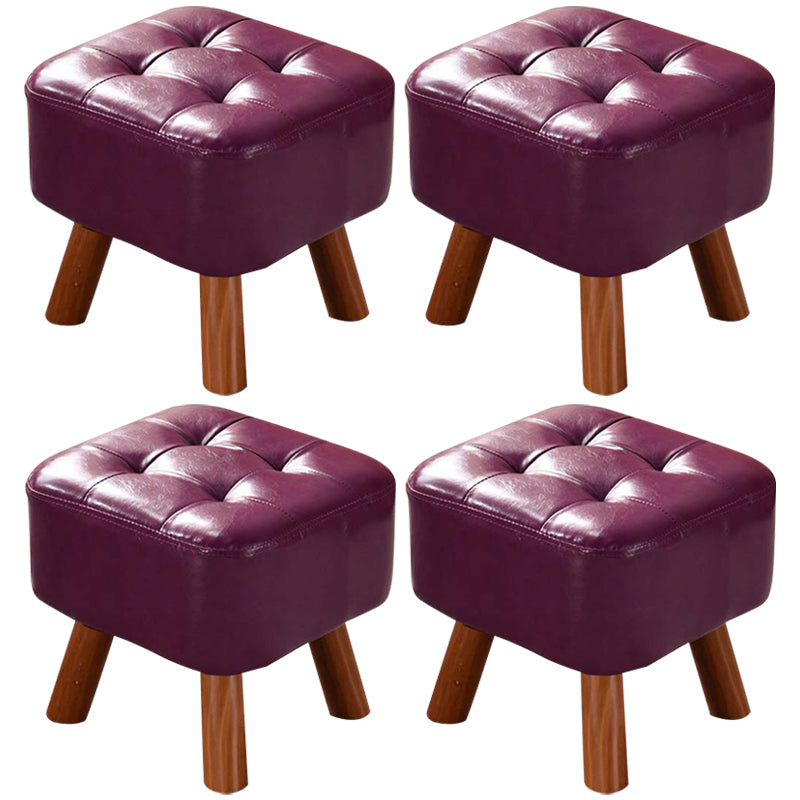Modern Tufted Ottoman Water Resistant Genuine Leather Square Footstools Ottoman