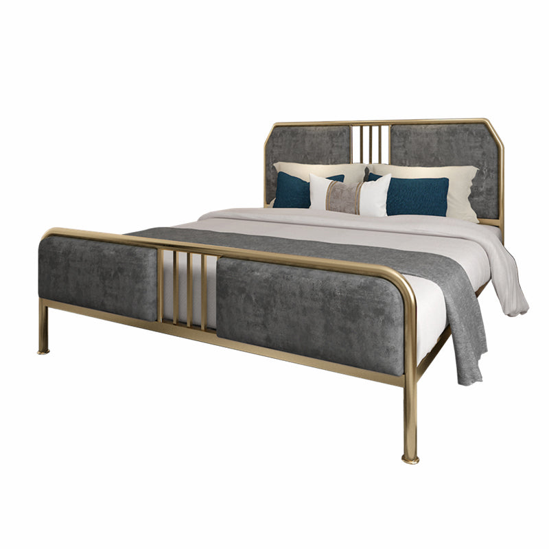 43.3 "Grijs gestoffeerd bed met hoofdeinde laag profiel metalen bed