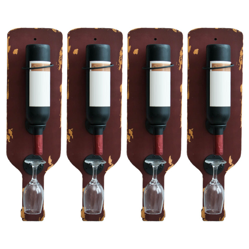 Metal Wall Mounted Wine Bottle & Glass Rack Industrial Wine Rack Dark Red 4 Piece Set Clearhalo 'furn' 'furn_wine_racks' 'Furniture' 'Kitchen & Dining Furniture' 'Wine Racks' 'wine_racks' 5518069