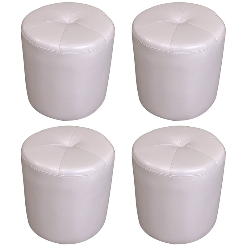 Classic Round Ottoman Pure Color Genuine Leather Water Resistant Ottoman Stool Light Pink 4 Piece Set Clearhalo 'furn' 'furn_ottomans_poufs' 'Furniture' 'Living Room Furniture' 'Ottomans & Poufs' 'ottomans_poufs' 5518626
