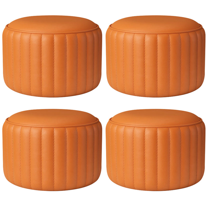 Modern Cylinder Shape Sherpa Pouf Plain PU Leather Tear Resistant Chair Ottoman Orange 4 Piece Set Clearhalo 'furn' 'furn_ottomans_poufs' 'Furniture' 'Living Room Furniture' 'Ottomans & Poufs' 'ottomans_poufs' 5518732