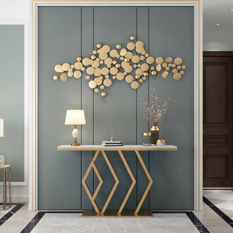 Table de console rectangle glam avec une base de piédestal et un dessus en marbre