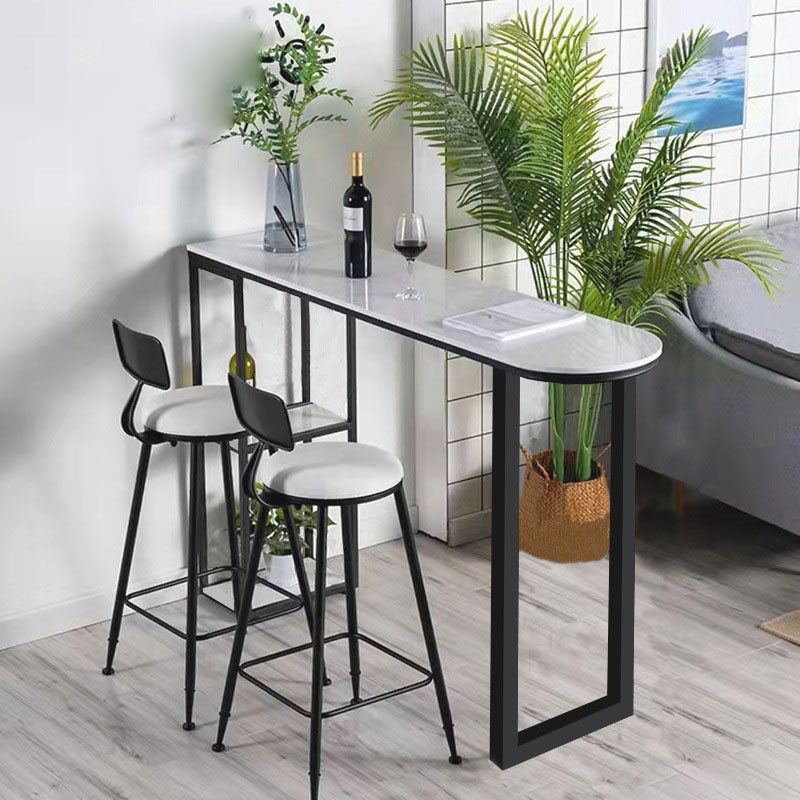Contemporary Style Bar Table Bar Faux Marble Bar Desk with Sled Base Black Storage Included Clearhalo 'Bar Furniture' 'Bar Tables' 'bar_tables' 'furn' 'furn_bar_tables' 'Furniture' 'Kitchen & Dining Furniture' 5527433