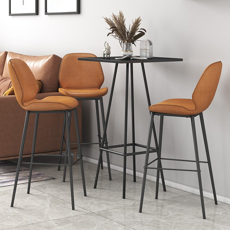 Modern 1/3/4 Pieces Bar Table Set Square Iron Counter Table with High Stools for Kitchen 4 Pieces: Black Table, 3 Orange Stools Clearhalo 'Bar Furniture' 'furn' 'furn_home_bar_bar_sets' 'Furniture' 'Home Bars & Bar Sets' 'home_bar_bar_sets' 'Kitchen & Dining Furniture' 5528355