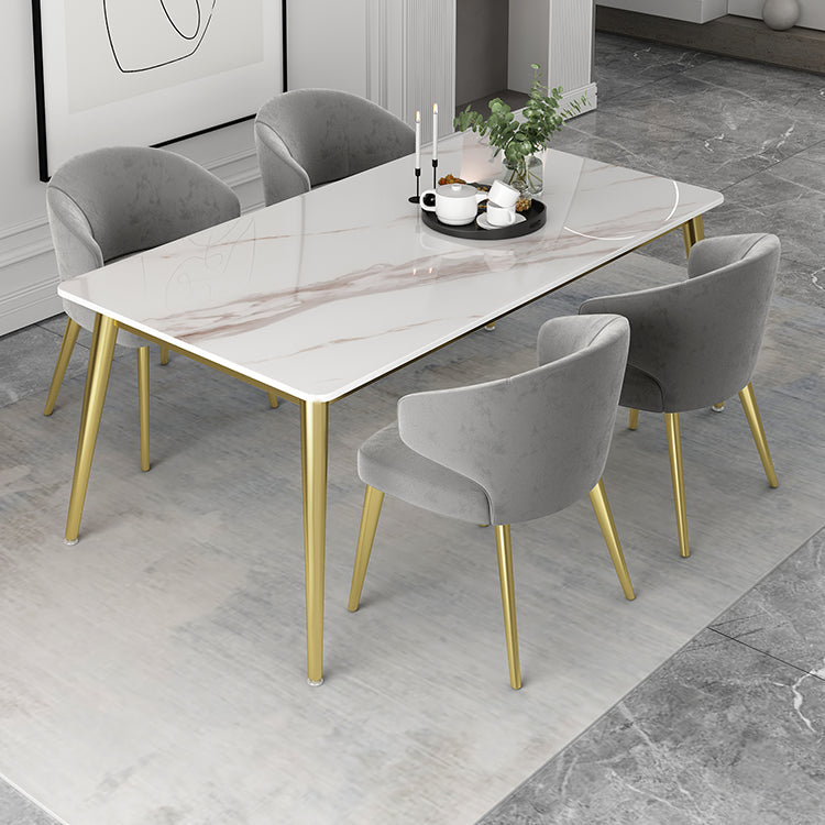 Modern Rectangle Dining Set 1/2/5 Pieces Stone Top Indoor Dinette Set with Gold Base 5 Pieces: Table, 4 Chairs Clearhalo 'Dining Room Sets' 'Dining Tables & Seating' 'dining_room_set' 'furn' 'furn_dining_room_set' 'Furniture' 'Kitchen & Dining Furniture' 5528553