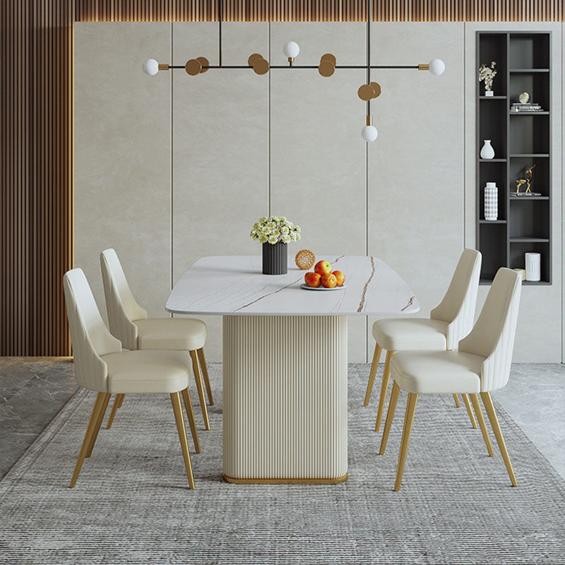 Stone Top Dining Table Contemporary Rectangle Table with Sled Base