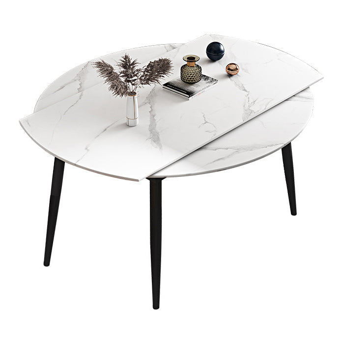 Round Sintered Stone Dining Table Modern Extendable Furniture with 4 Legs in Matte Finish