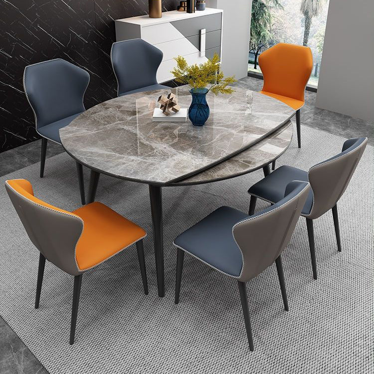 Round Stone Dining Table Modern Extendable Dining Table with 4 Legs in Matte Finish