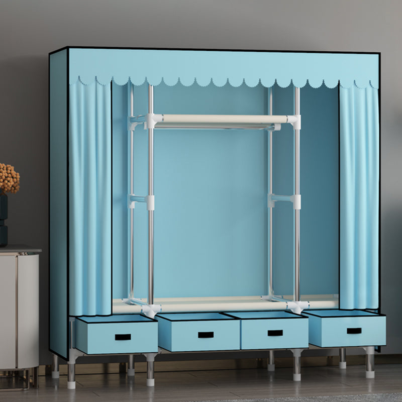 Metal Frame Wardrobe Armoire Contemporary Style Wardrobe Cabinet with Drawers