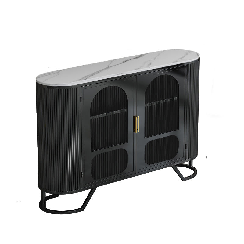 Modern Stone Top Sideboard Metal Sideboard with Door for Kitchen Black Clearhalo 'buffet_sideboard' 'Buffets & Sideboards' 'furn' 'furn_buffet_sideboard' 'Furniture' 'Kitchen & Dining Furniture' 5530717