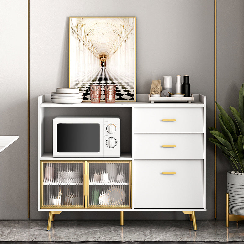 Drawer Engineered Wood Sideboard Glam Glass Doors Credenza with Stone Countertop 47"L x 16"W x 38"H White Clearhalo 'buffet_sideboard' 'Buffets & Sideboards' 'furn' 'furn_buffet_sideboard' 'Furniture' 'Kitchen & Dining Furniture' 5531406