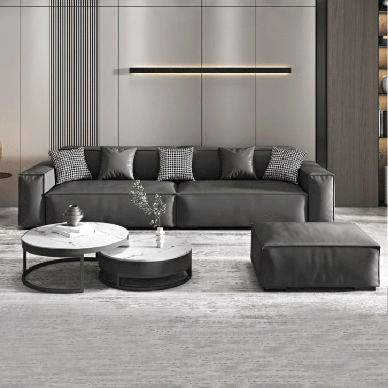 Faux gris cuir contemporain carré canapé-colorant standard résistant à la tache standard résistante