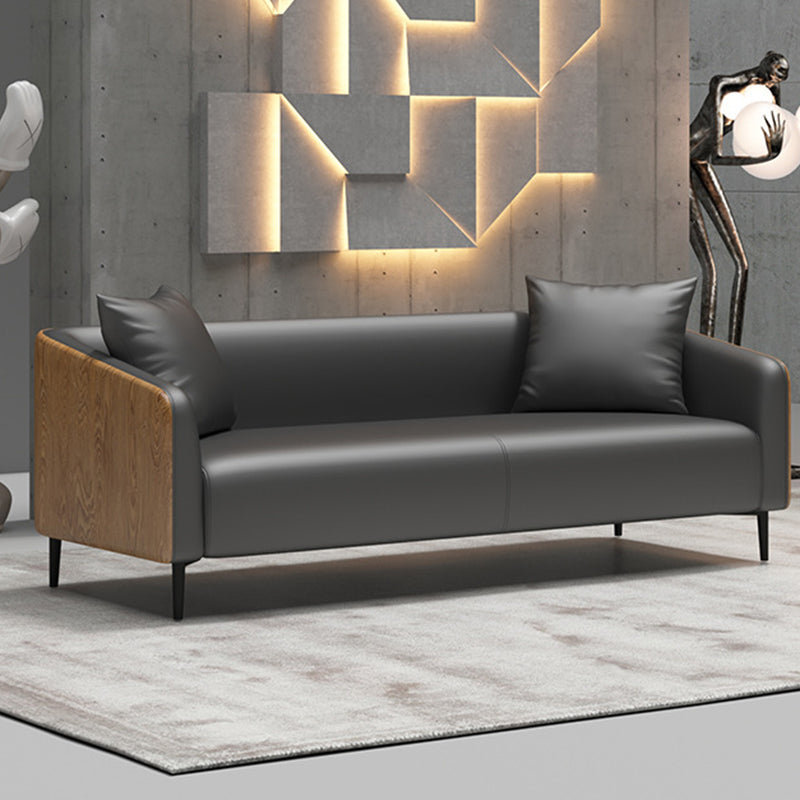 Grey Faux Leather Contemporary Sloped Arm Standard Sofa for Living Room