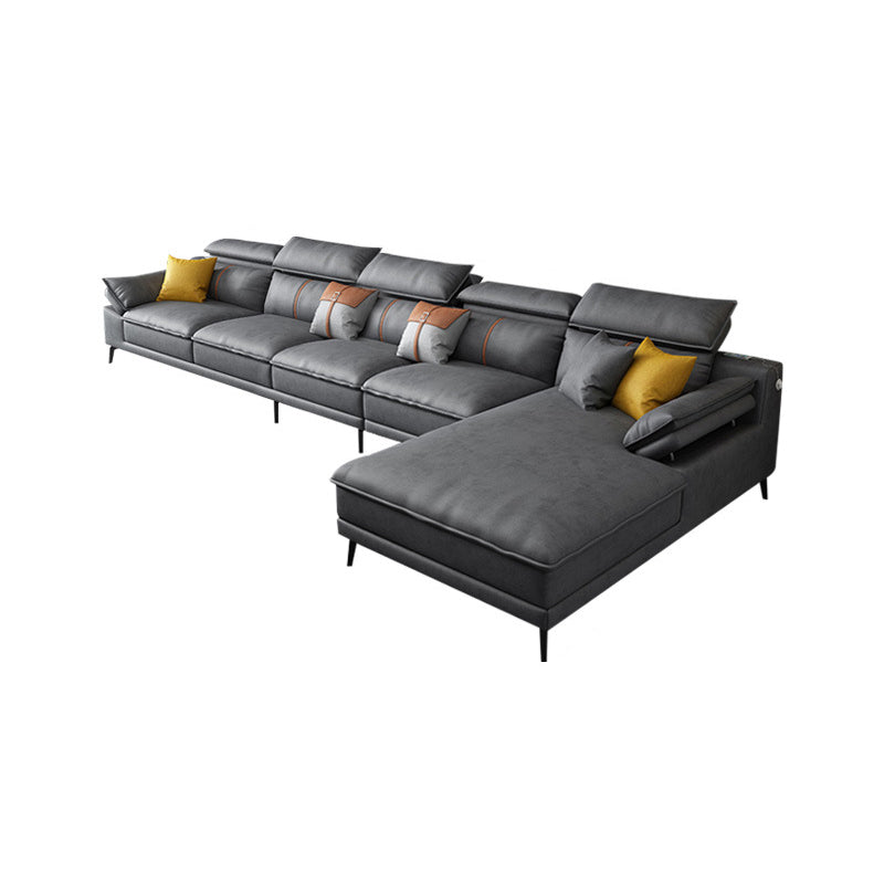 Grey Modern Adjustable Sofa & Chaise Pillow Top Arm Sectional 153.5"L x 69"W x 35"H Right Clearhalo 'furn' 'furn_sectionals' 'Furniture' 'Living Room Furniture' 'Sectionals' 5532833