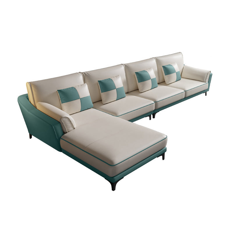 Sloped Arm Sectional Modernism Genuine Leather 3/4-seat Sectional 130"L x 65"W x 31.5"H Left Clearhalo 'furn' 'furn_sectionals' 'Furniture' 'Living Room Furniture' 'Sectionals' 5533077