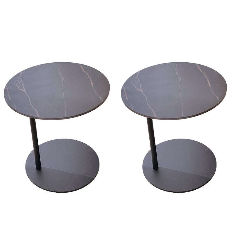 Modern Round Stone Pedestal Sofa Side Accent Table - Dia 19.69" Black Gold 2 Clearhalo 'Coffee & Accent Tables' 'End & Side Tables' 'end_side_tables' 'furn' 'furn_end_side_tables' 'Furniture' 'Living Room Furniture' 5533902