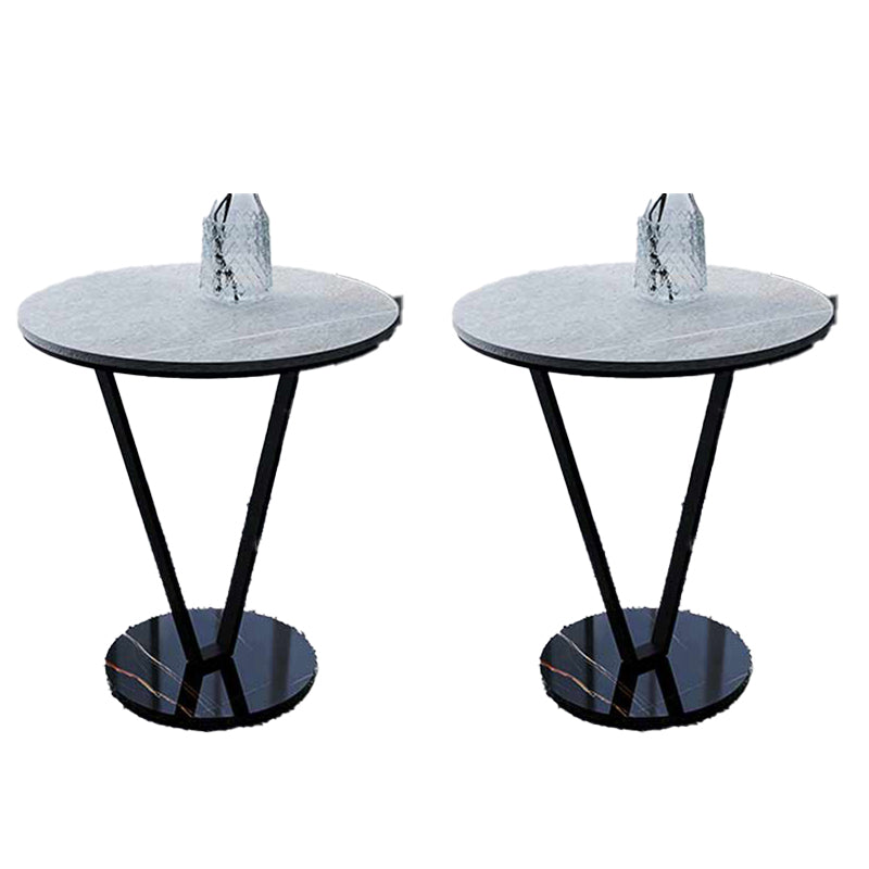 Round Side End Table with Slate Top, Contemporary Frame End Table