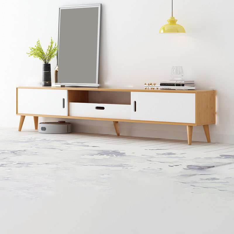 MODERS TV Stand con 4 gambe, console TV in legno massiccio con archiviazione scorrevole