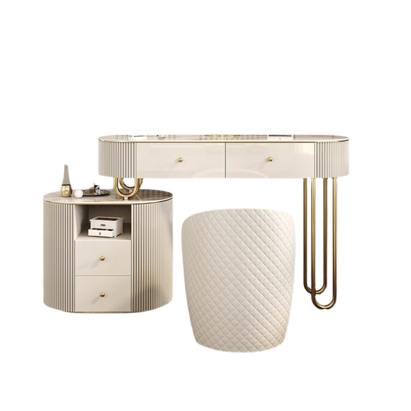 Beige Vanity Dressing Table Set Glossy Finish Dresser with Wood Drawers