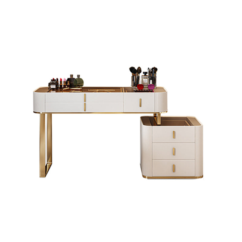 Glam Wooden Makeup Vanity Desk 6 Drawer Beige Dressing Table